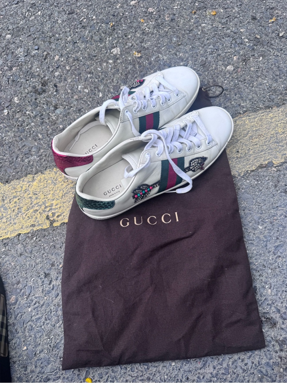 Gucci White Leather Women’s Embellished Ace Sneakers size 10
